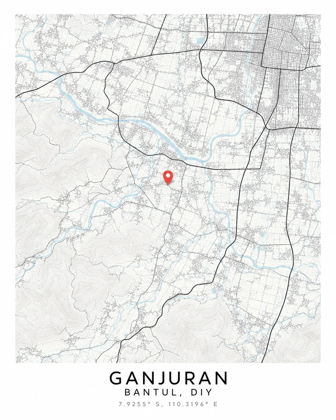 Peta Ziarah “Ganjuran” — peta topografi Ganjuran, Bantul, DIY
